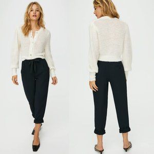 Wilfred Black Crepe High Rise Pleated Tie Front Allant Pants Career Preppy